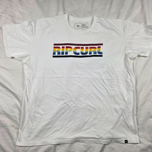 Rip Curl Mens 2XL White Rainbow Logo Graphic T Shirt Short Sleeve Casual Wear - Picture 1 of 8